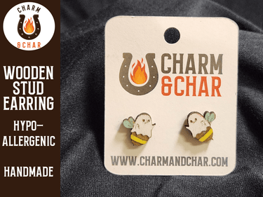 Ghost Bee Boo Bee Wood Stud Earrings - Halloween Fashion Earring